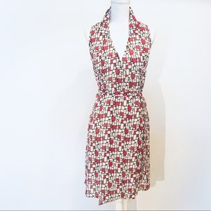 4/$20 Geometric red/black/white print wrap dress